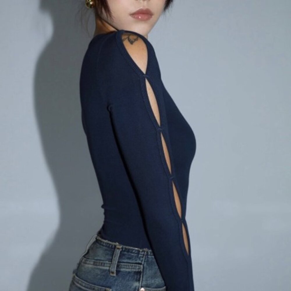 Dark Blue Keyhole Bodysuit